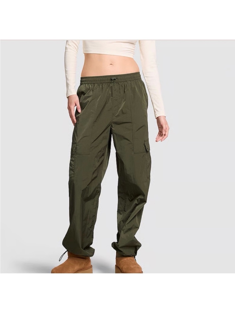 PINK VS Parachute Pants Cargo Green Size Large Streetwear Gorpcore Y2K Baggy